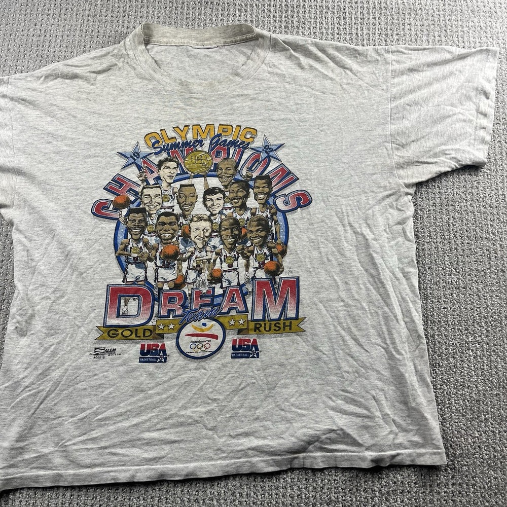 VTG 1992 US Dream Team Caricature T-Shirt USA Olympics 90s Basketball Mens Large